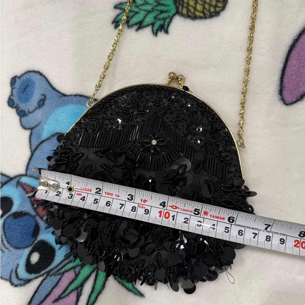 Vintage Black Beaded Sequin Fringe Clutch 90’s style - Picture 5 of 6